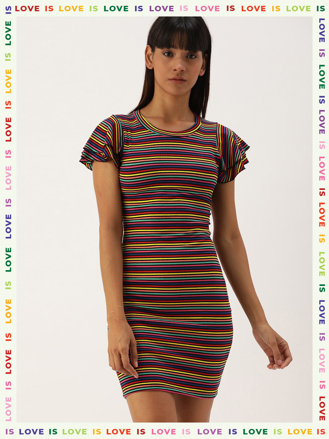 Campus Sutra Women Multicoloured Striped Bodycon Dress