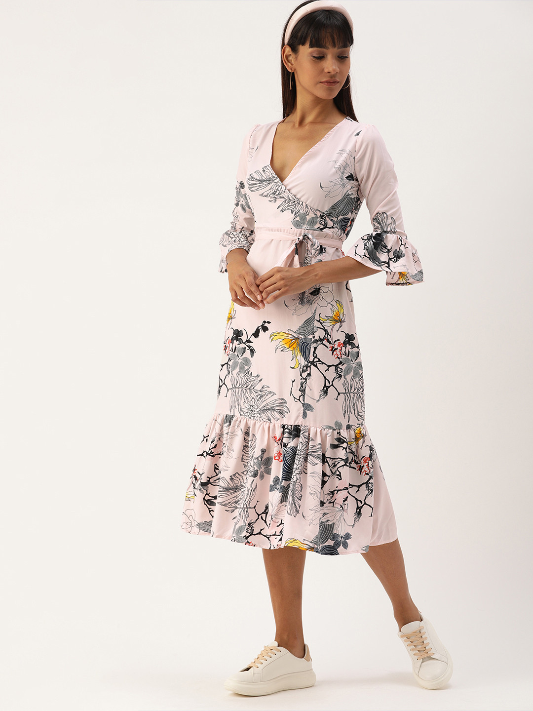 Campus Sutra Women Off-White Floral Wrap Dress
