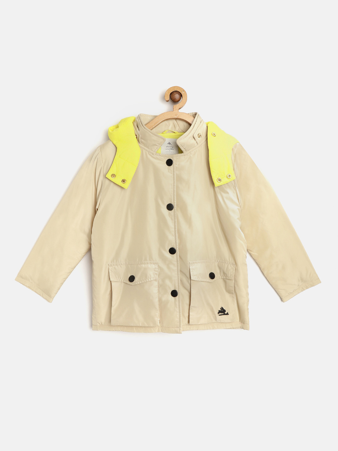 Cherry Crumble Unisex Kids Beige Solid Tailored Jacket with Detachable Hood