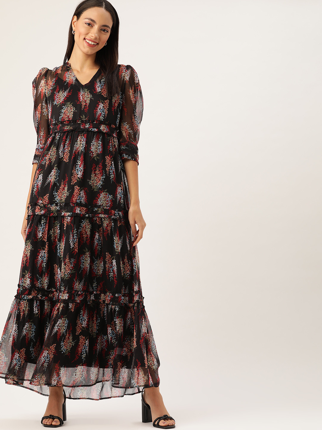 Black tiered maxi dress Clearance