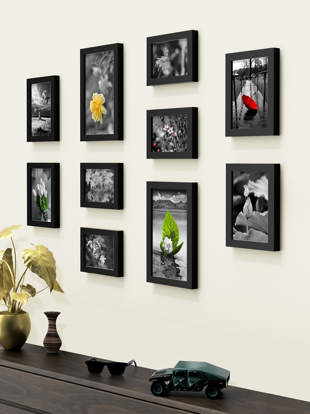 RANDOM Set Of 10 Black Solid Collage Photo Frames