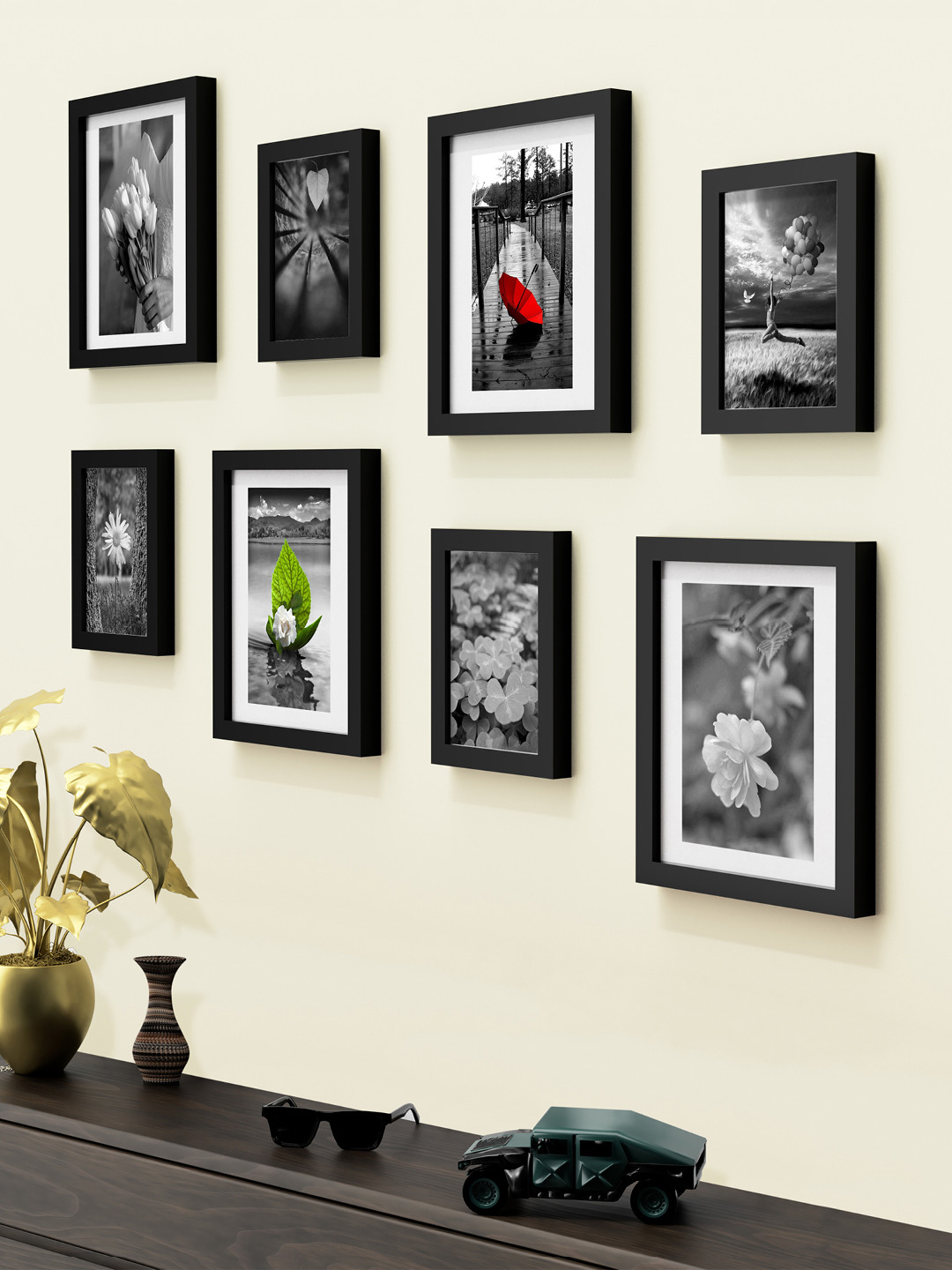 RANDOM Set Of 8 Black Solid Collage Photo Frames