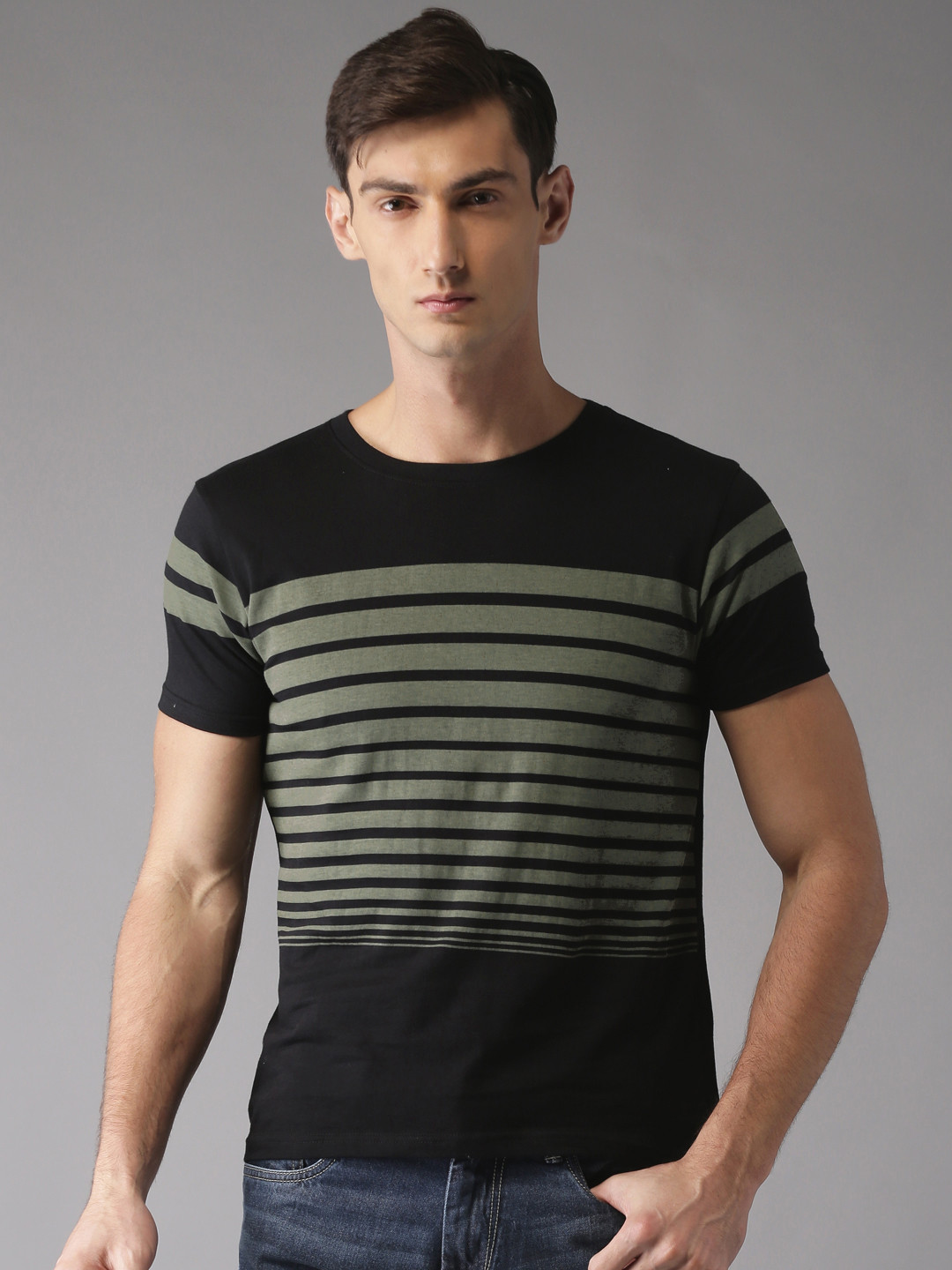 Buy Moda Rapido Black Grey Striped Pure 
