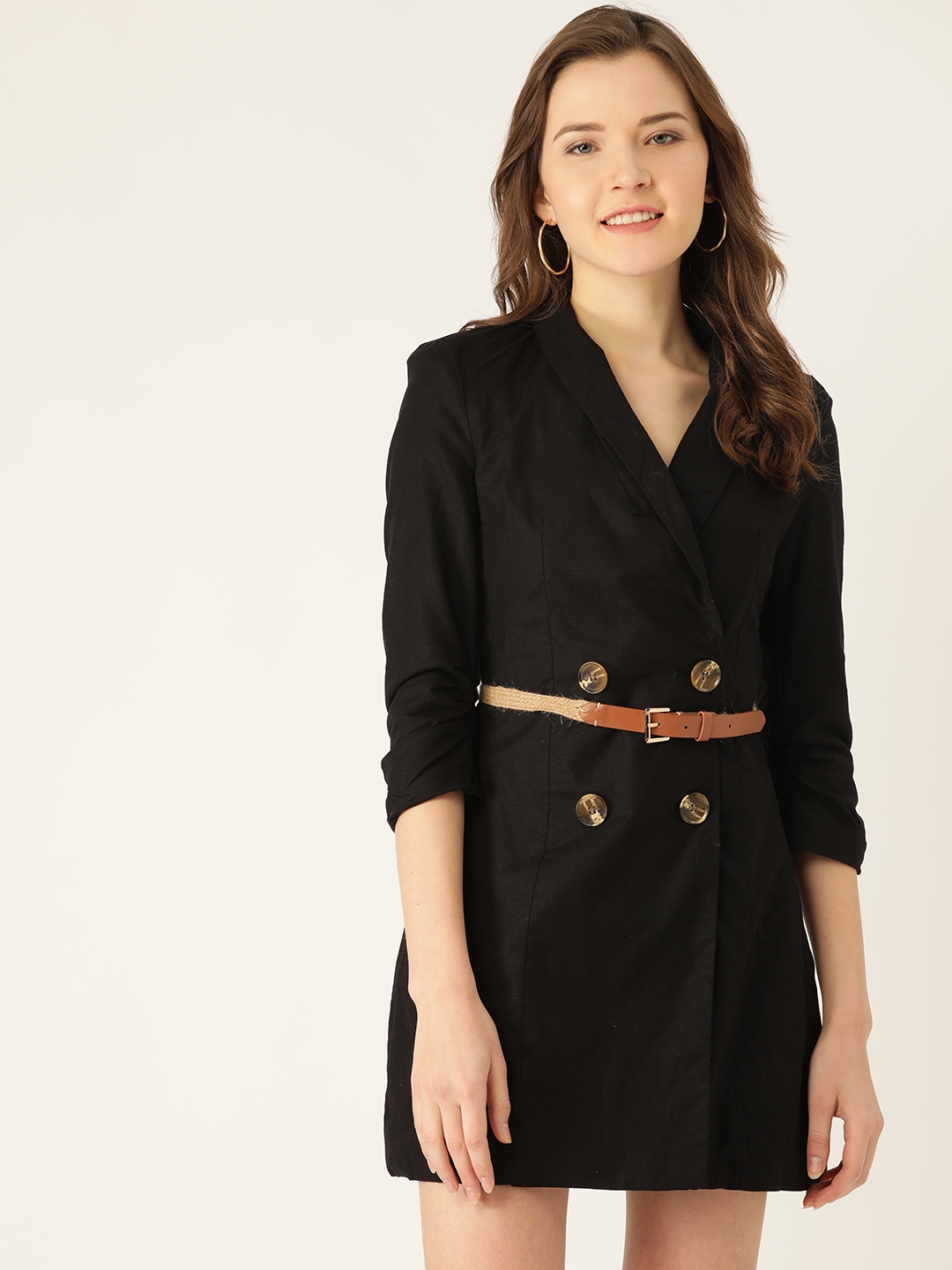 Black short trench coat for women 5376