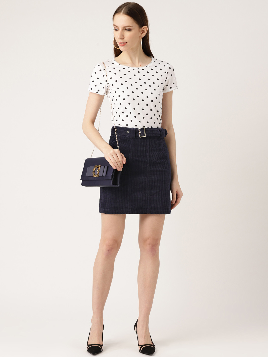 ANVI Be Yourself Women Navy Blue Corduroy Mini Skirt