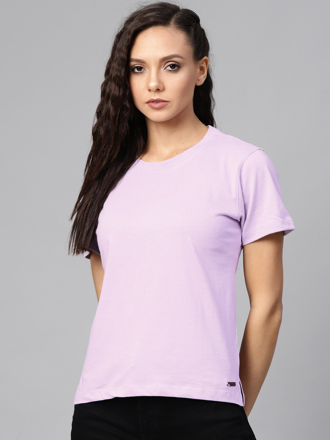 Roadster Women Lavender Solid Round Neck T-shirt