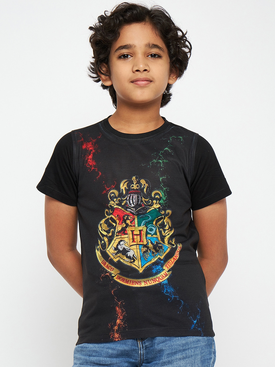 Harry Potter Boys Black Printed Round Neck T-shirt