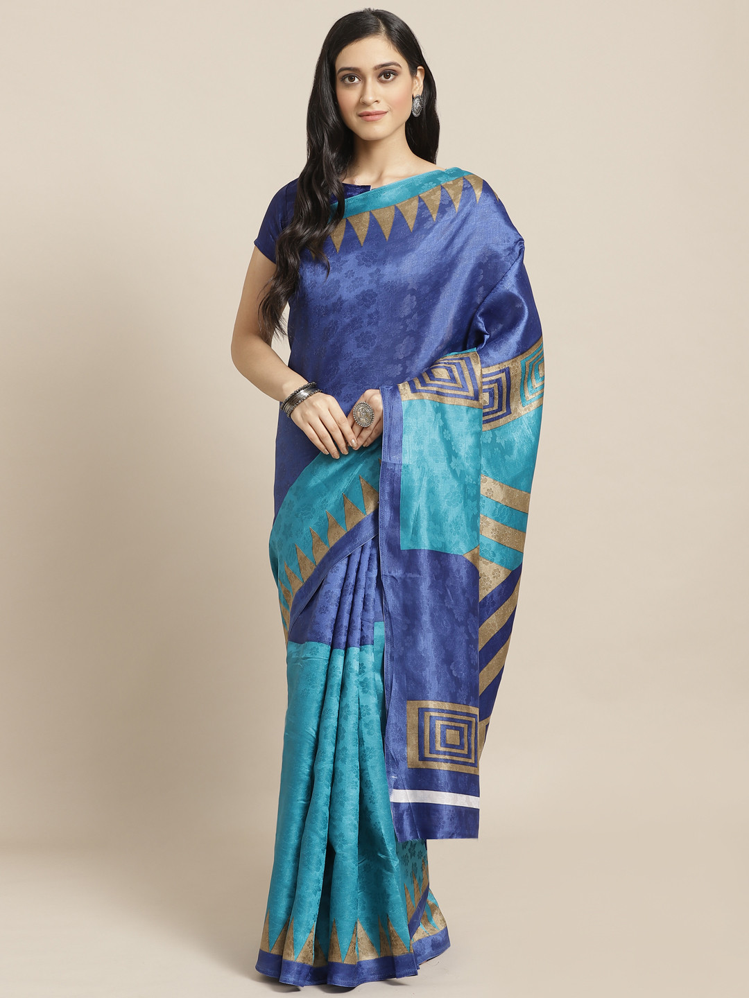 Saree mall Blue Floral Print Saree