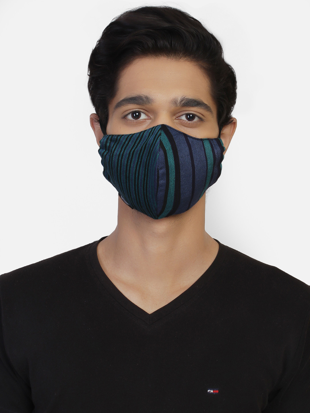 Anekaant Men Blue Striped 3-Ply Reusable Cloth Mask