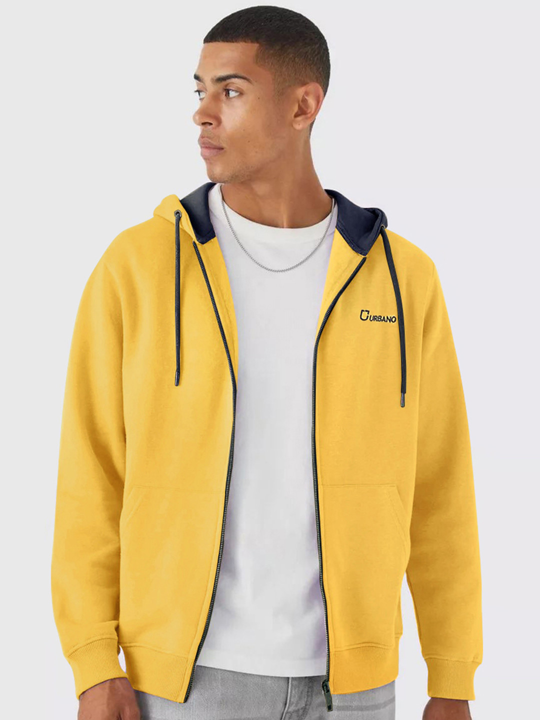 Urbano Fashion Men Solid Knitted Hooded Front-Open Sweatshirt