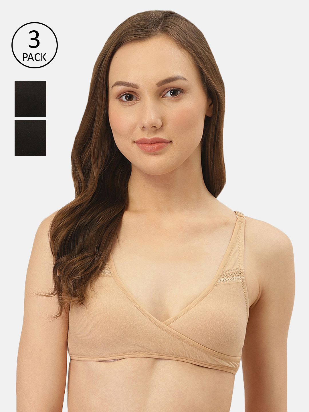 Inner Sense Pack of 3 Solid Organic Cotton Antimicrobial Maternity Bras IMBC007G_7G_7F