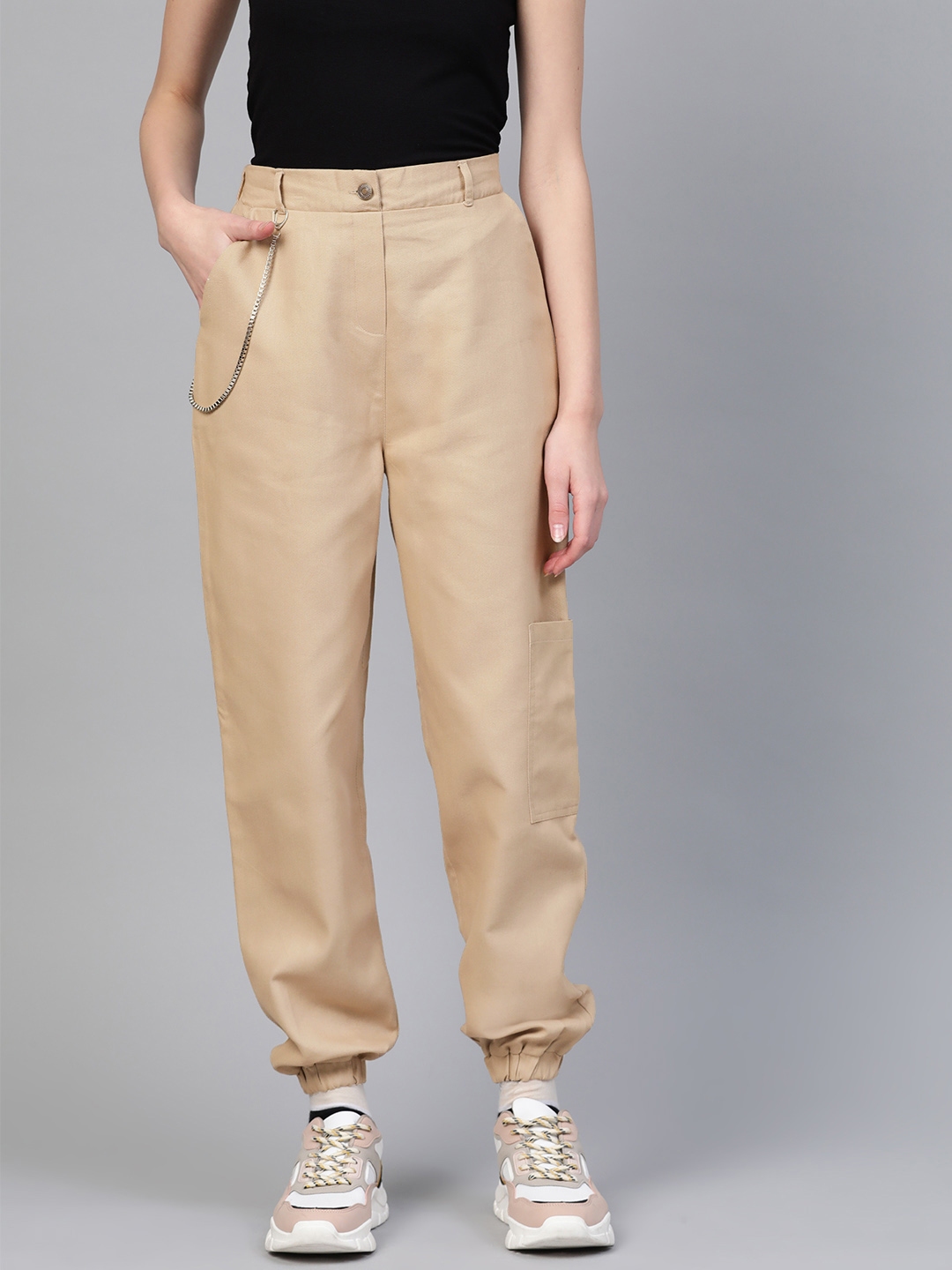 Buy SASSAFRAS Women Beige Regular Fit Solid Hip Hop Style Denim Joggers -  Trousers for Women 12221980 | Myntra