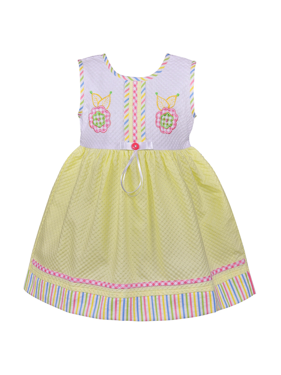 Wish Karo Girls Yellow & White Colorblocked Fit and Flare Dress