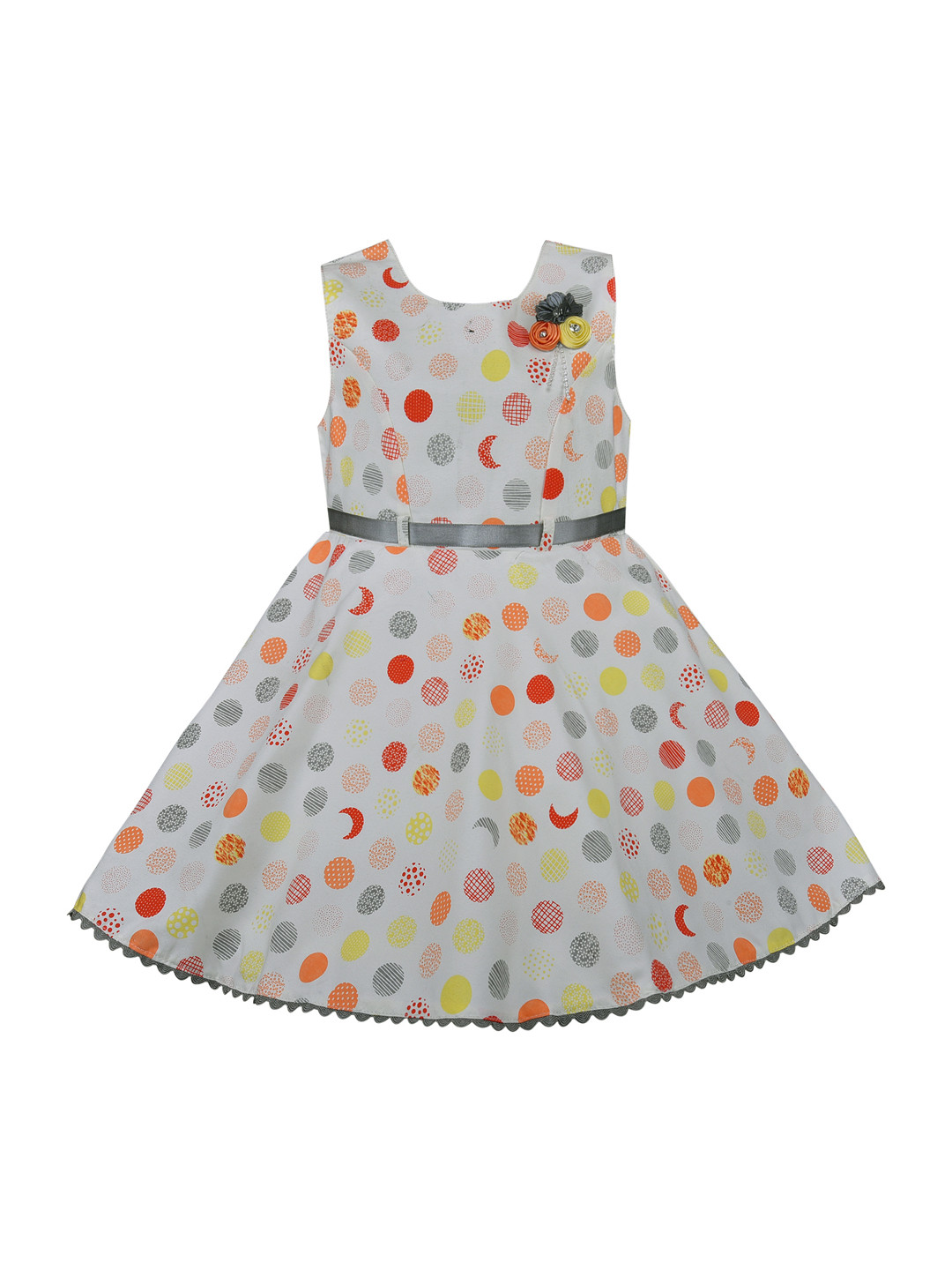 Wish Karo Girls Orange & White Printed Fit and Flare Dress