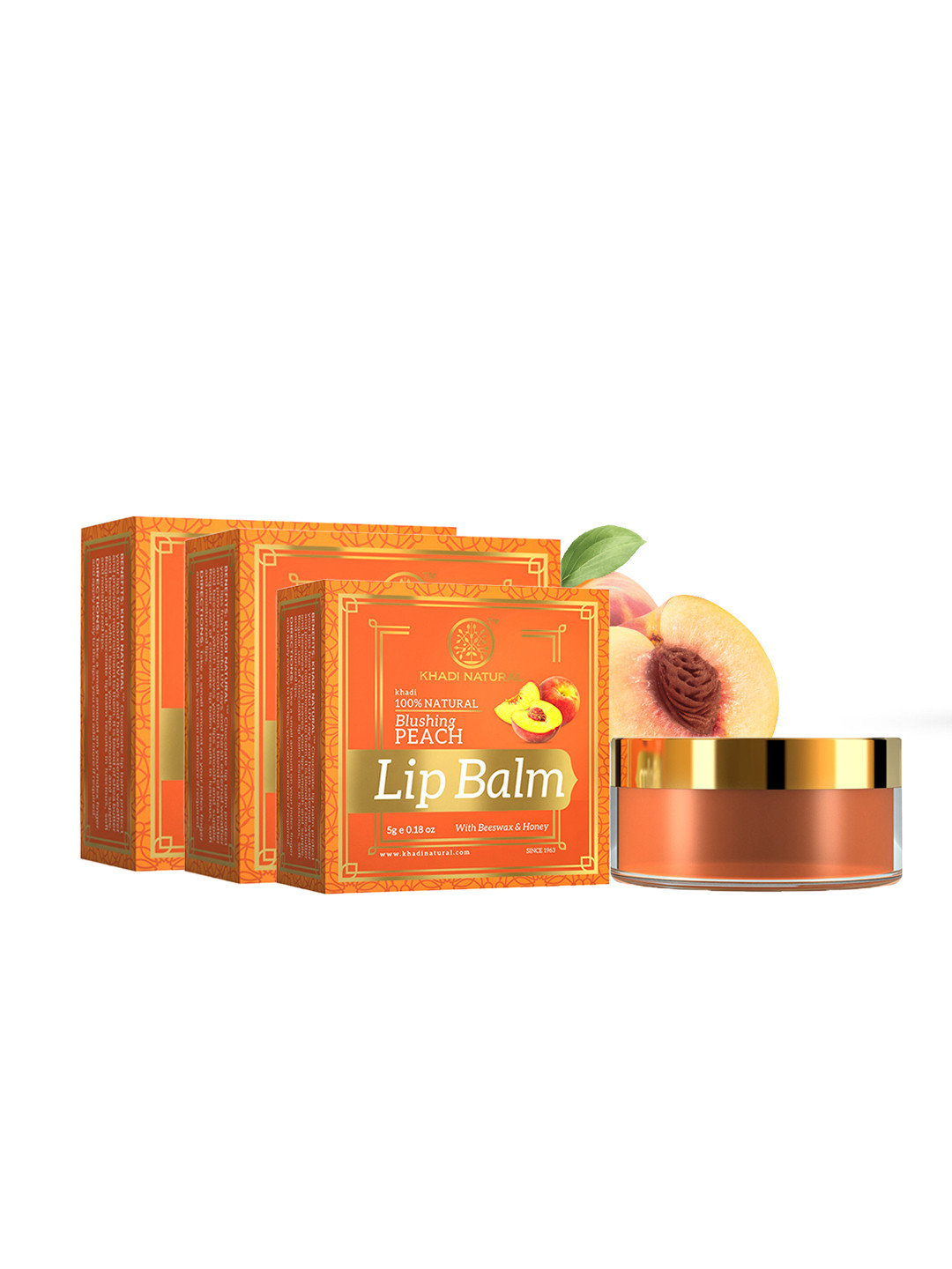 Khadi Natural Set Of 3 Peach Herbal Lip Balm With Beeeswax Honey - 15g
