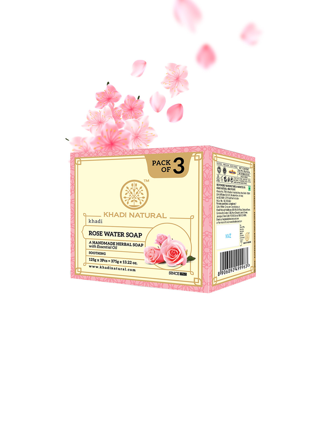 Khadi Natural Set Of 3 Rosewater Soaps