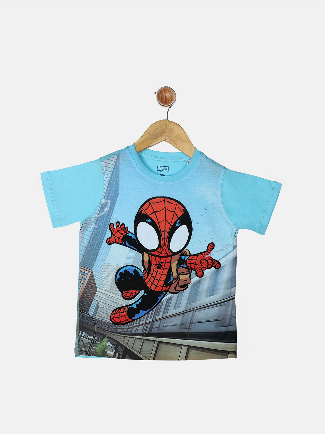 YK Marvel Boys Blue Avengers Spiderman Print Round Neck T-shirt