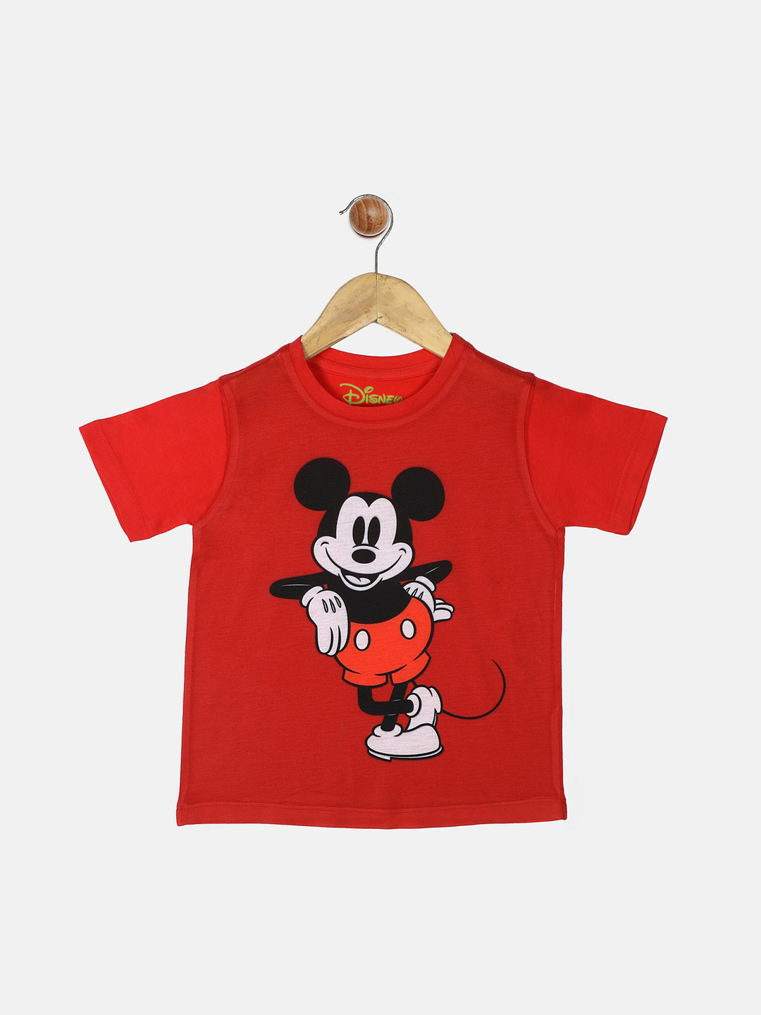 YK Disney Boys Red Mickey Mouse Printed Round Neck T-shirt
