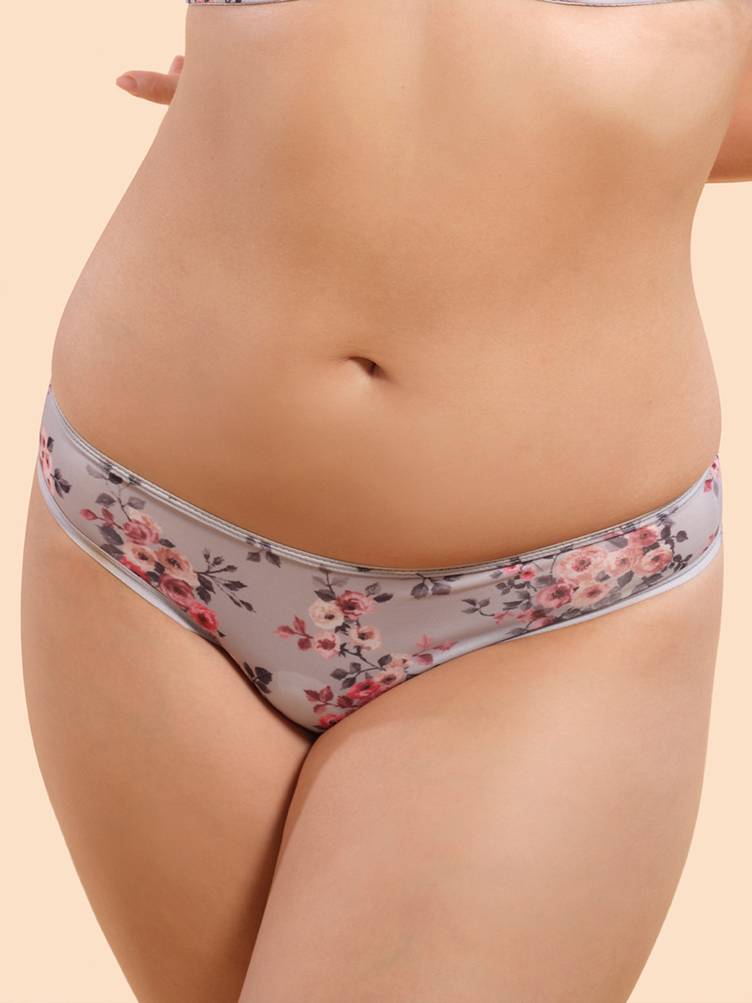 Enamor Women  Silver Rose Print Low Waist Briefs-P000