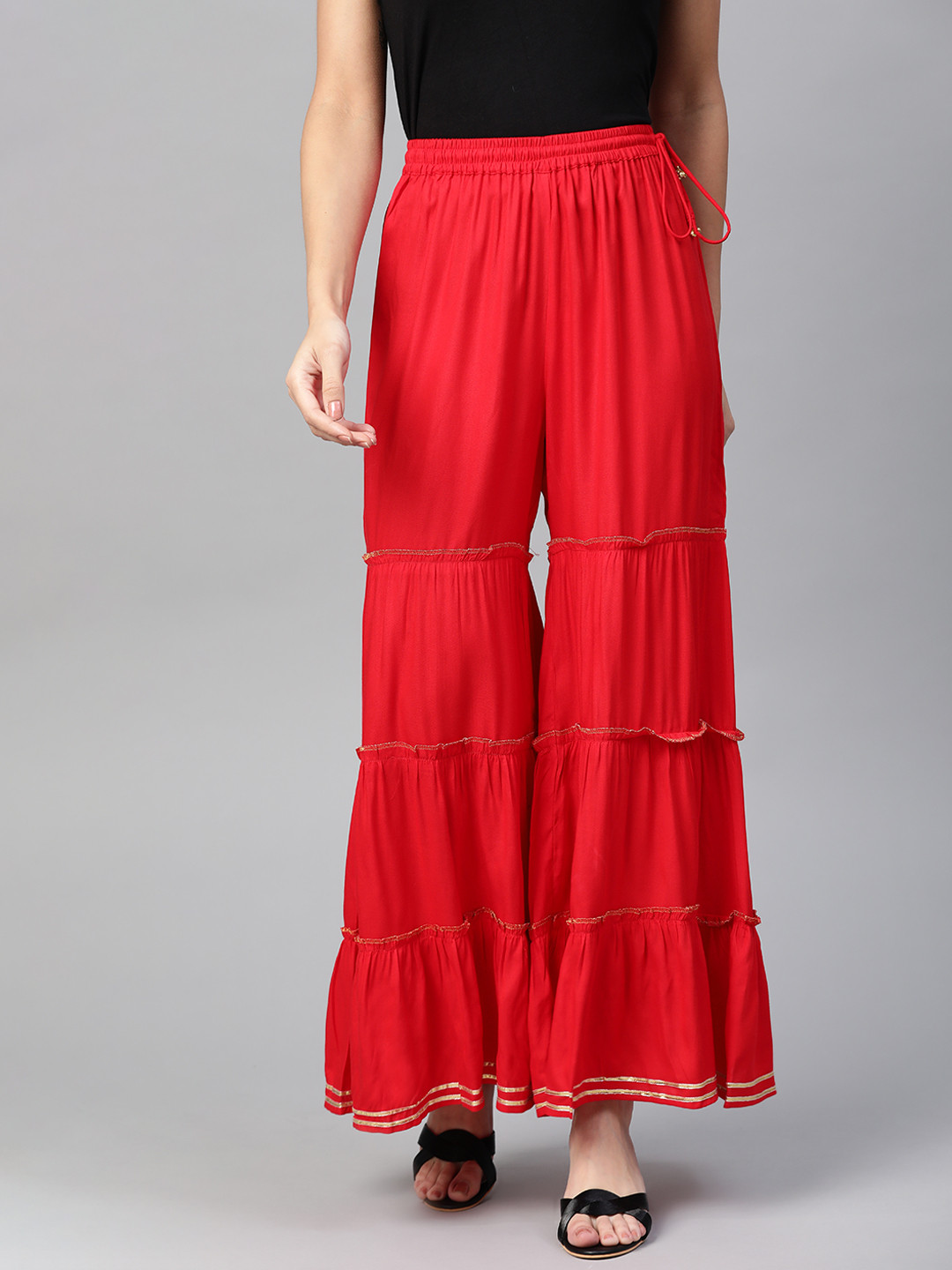 YASH GALLERY Women Red Solid Sharara