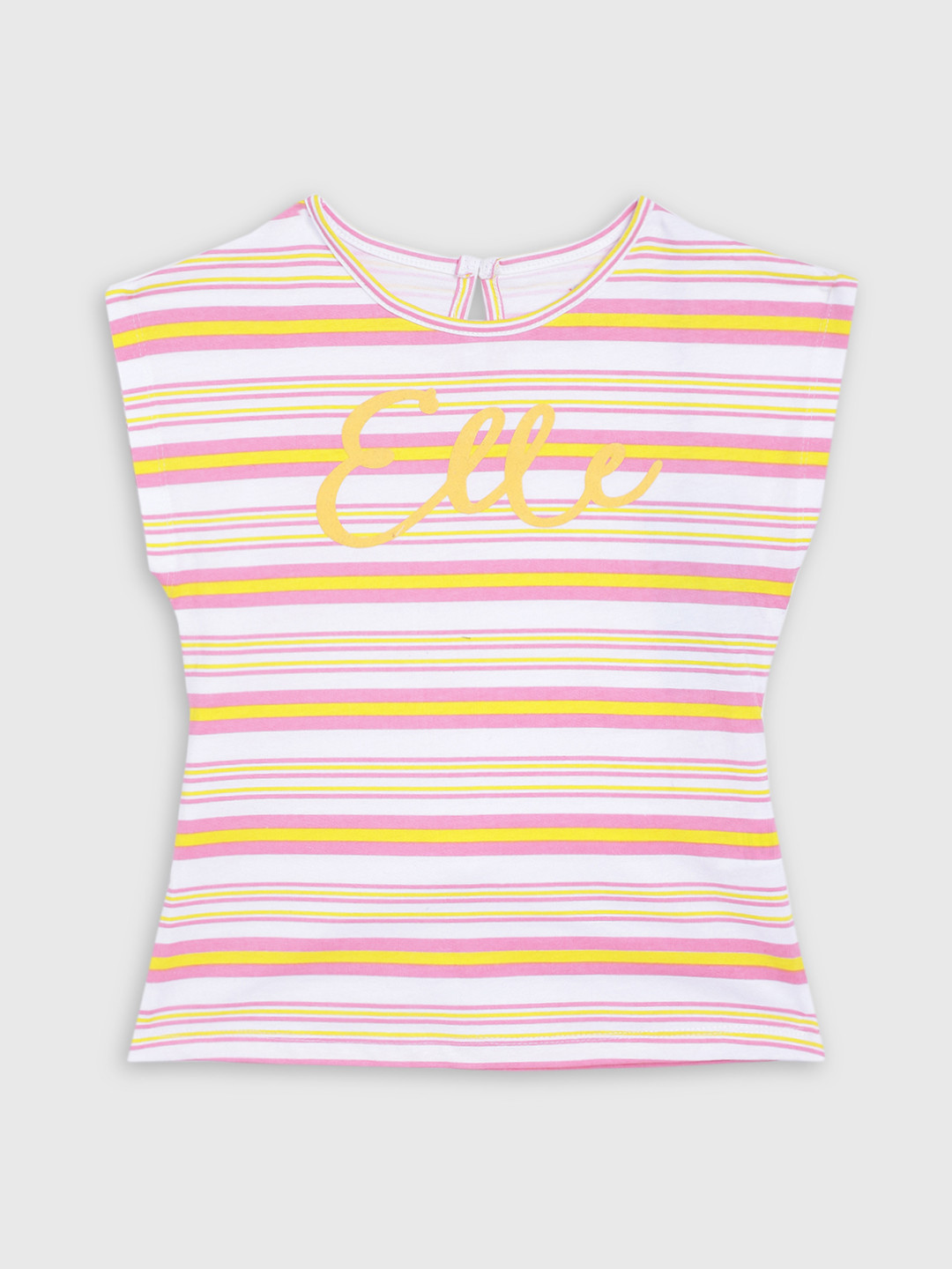 ELLE Girls White & Orange Striped Knitted Pure Cotton Top