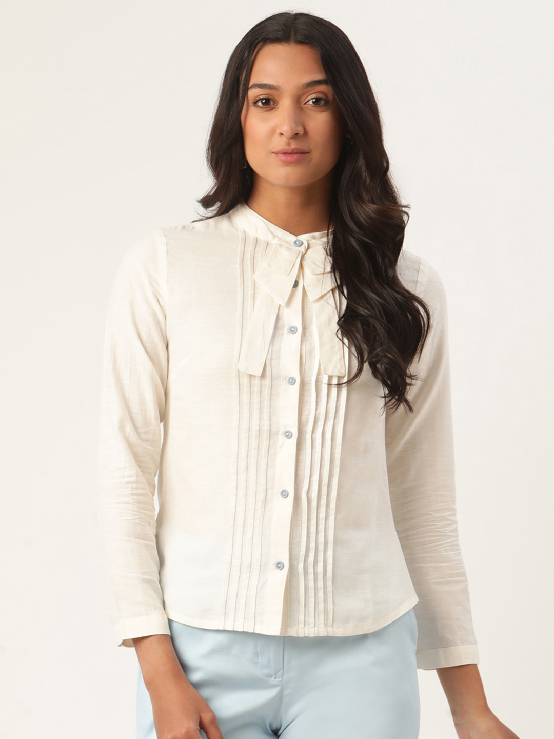 ROOTED Women Off-White Solid Top