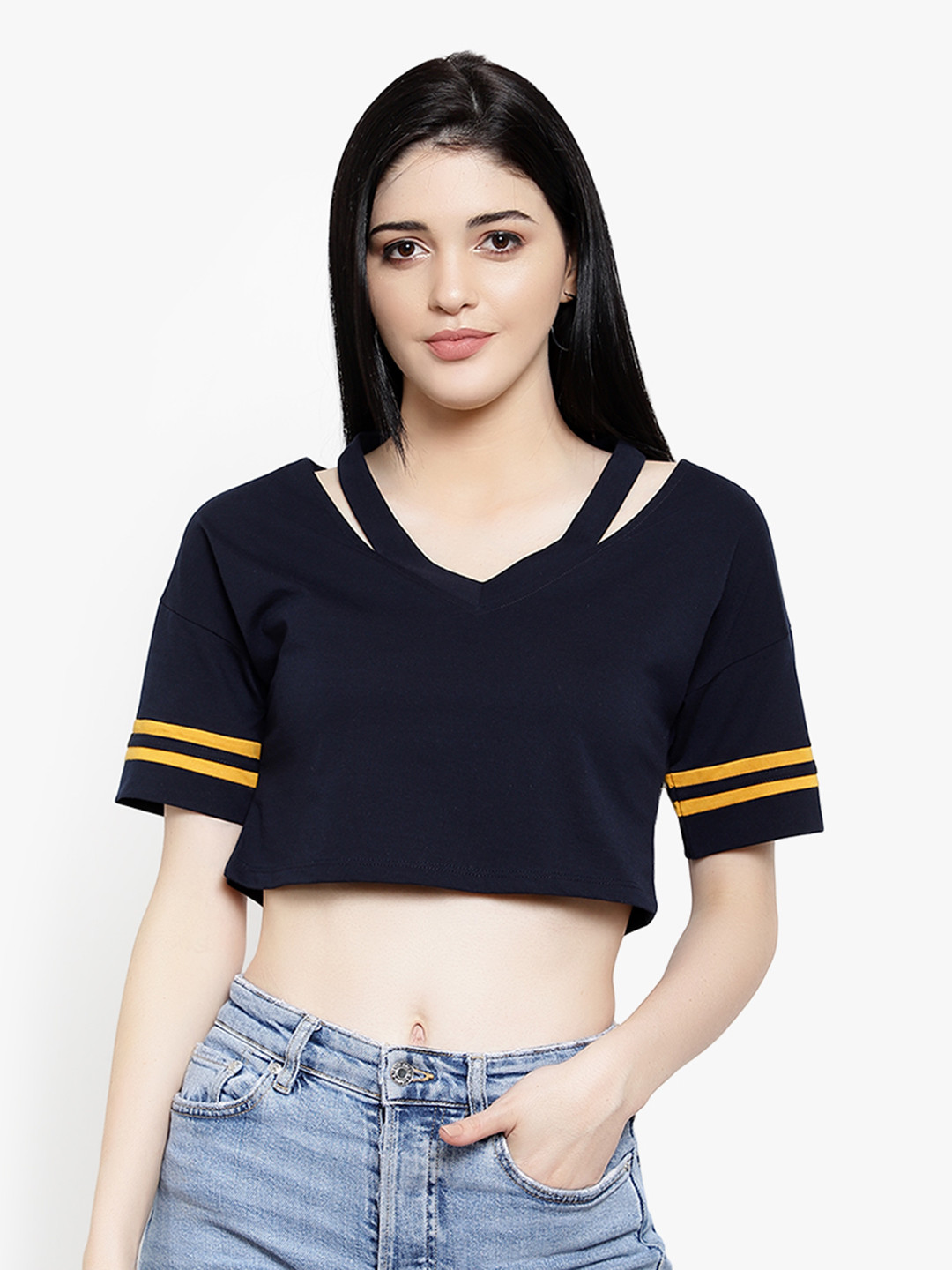 LE BOURGEOIS Women Navy Blue Striped Top