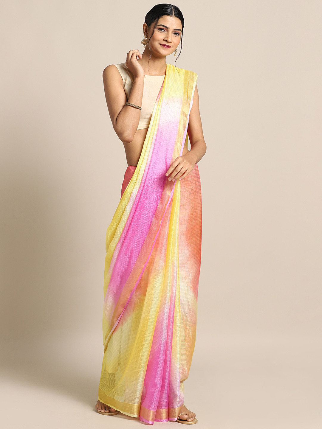 Geroo Jaipur Hand Dyed Multicolor Kota Silk  Saree
