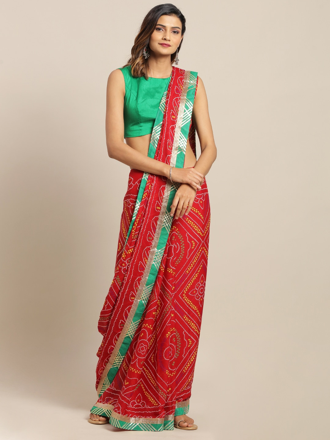 Geroo Jaipur Hand Dyed Red Bandhani Georgette Sustainable Saree