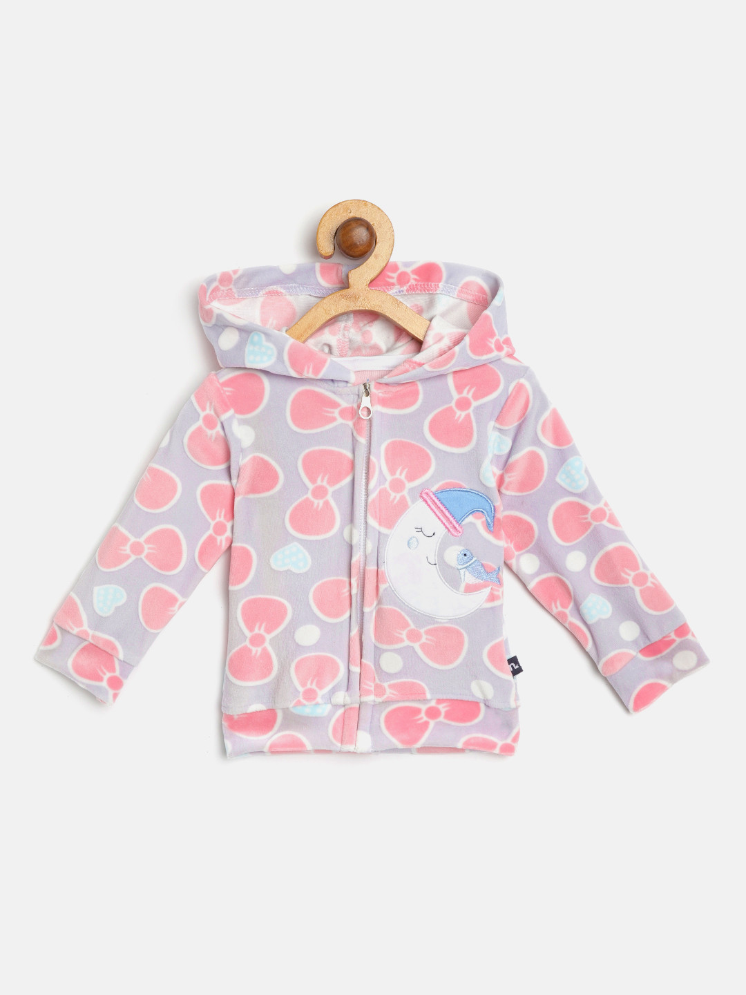 Moms Love Girls Pink & Grey Bow Print Hooded Sweatshirt