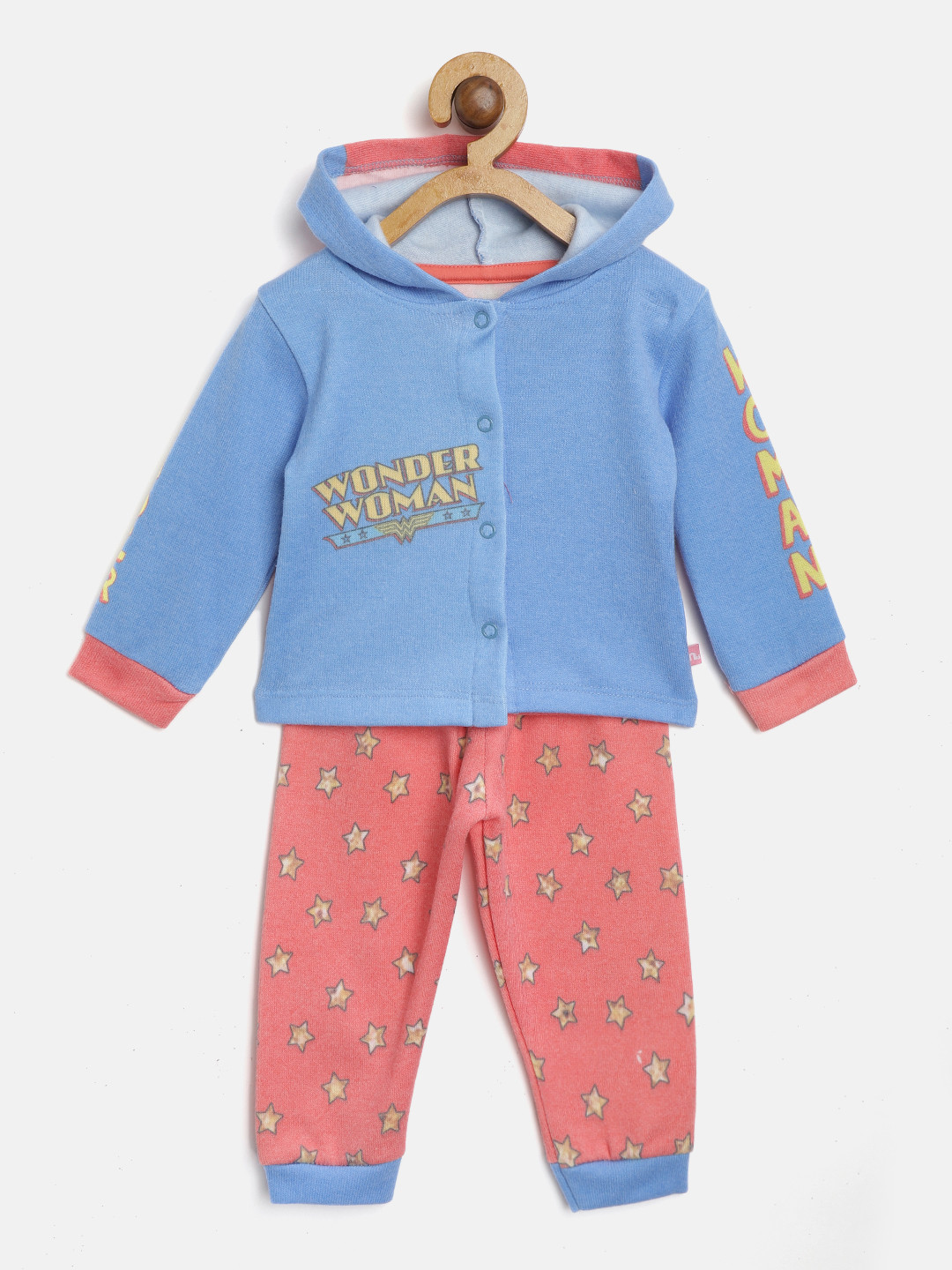 Moms Love Girls Blue & Coral Pink Hooded Sweatshirt with Joggers