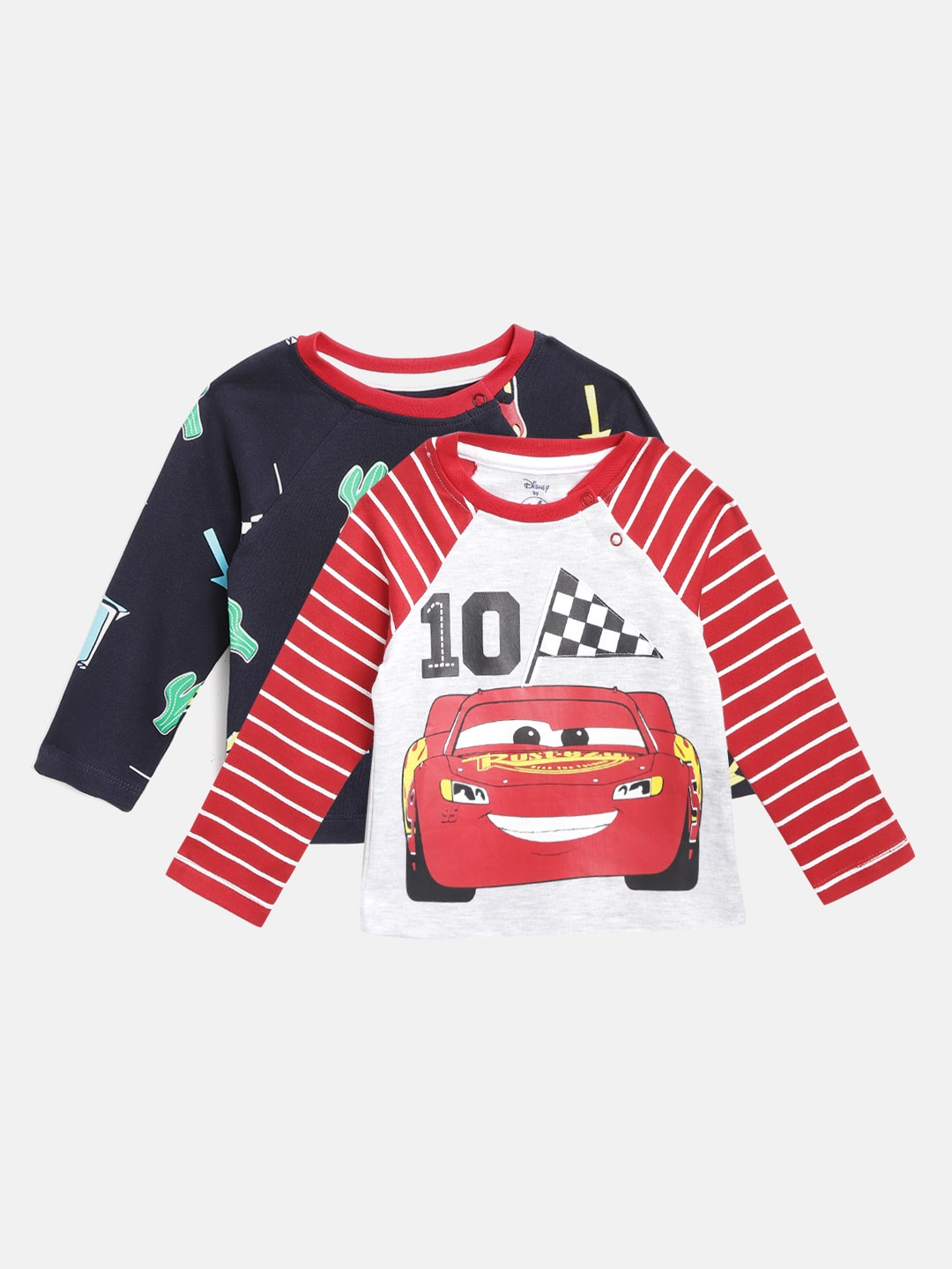 YK Disney Infant Boys Pack of 2 Lightning McQueen Print Pure Cotton T shirts