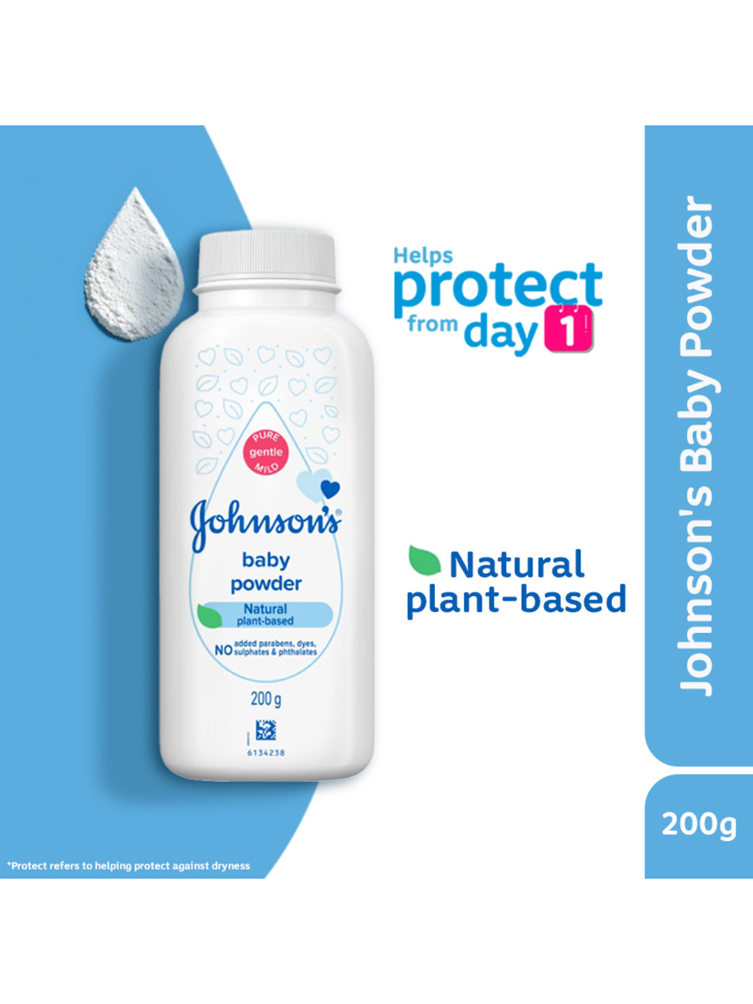 Johnsons Natural Baby Powder - Keeps Skin Comfortable & Dry - 200g