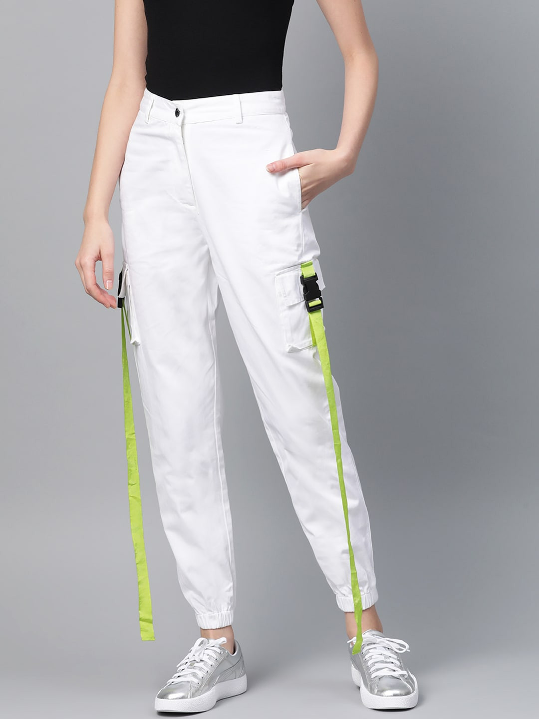 STREET 9 Women White Regular Fit Solid Cargos