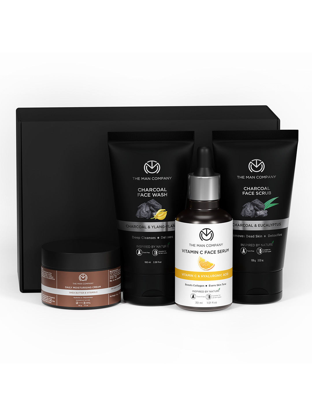 THE MAN COMPANY Set of 4 Face Serum Charcoal + Face Wash + Face Scrub & Moisturising Cream