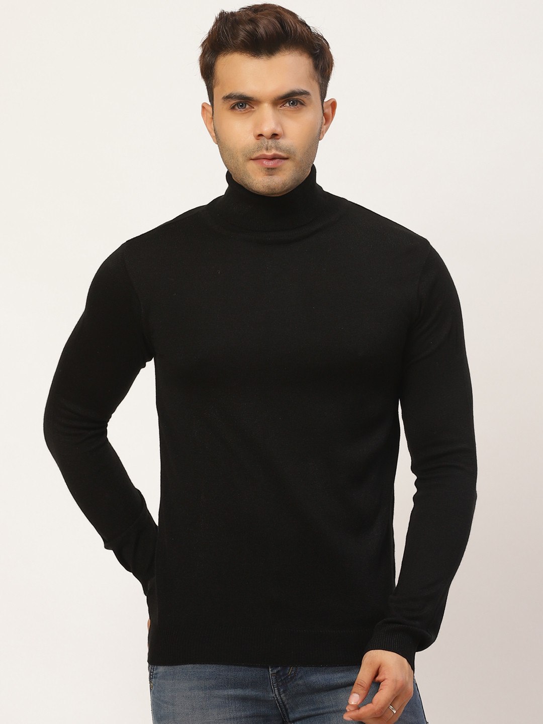 Pierre Carlo Men Black Solid Turtle Neck Pullover Sweater