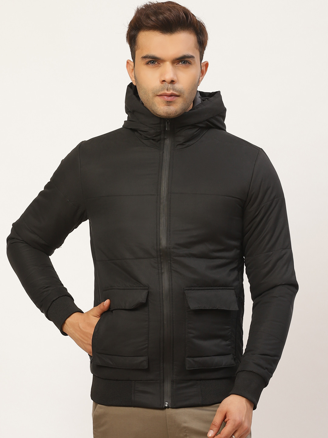 Pierre Carlo Men Black Solid Bomber Jacket