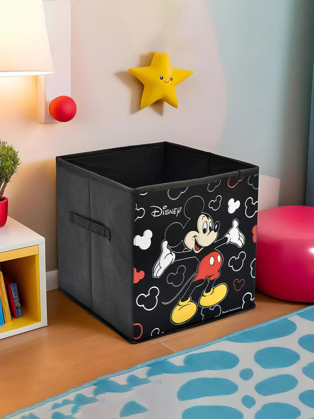 Kuber Industries Black Disney Mickey Mouse Printed Foldable Storage Box With Handle