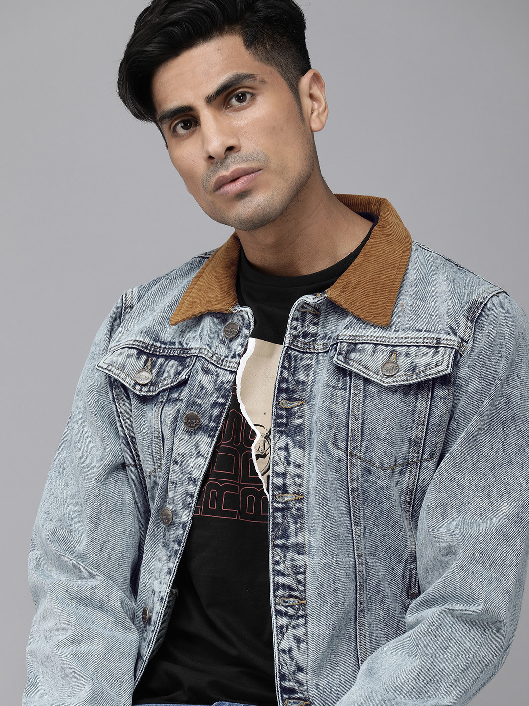Roadster Men Blue Washed Denim Jacket