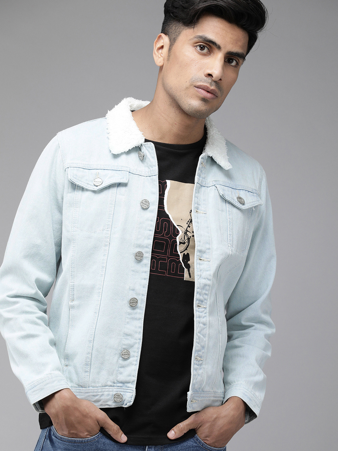 Roadster Men Blue Washed Denim Jacket