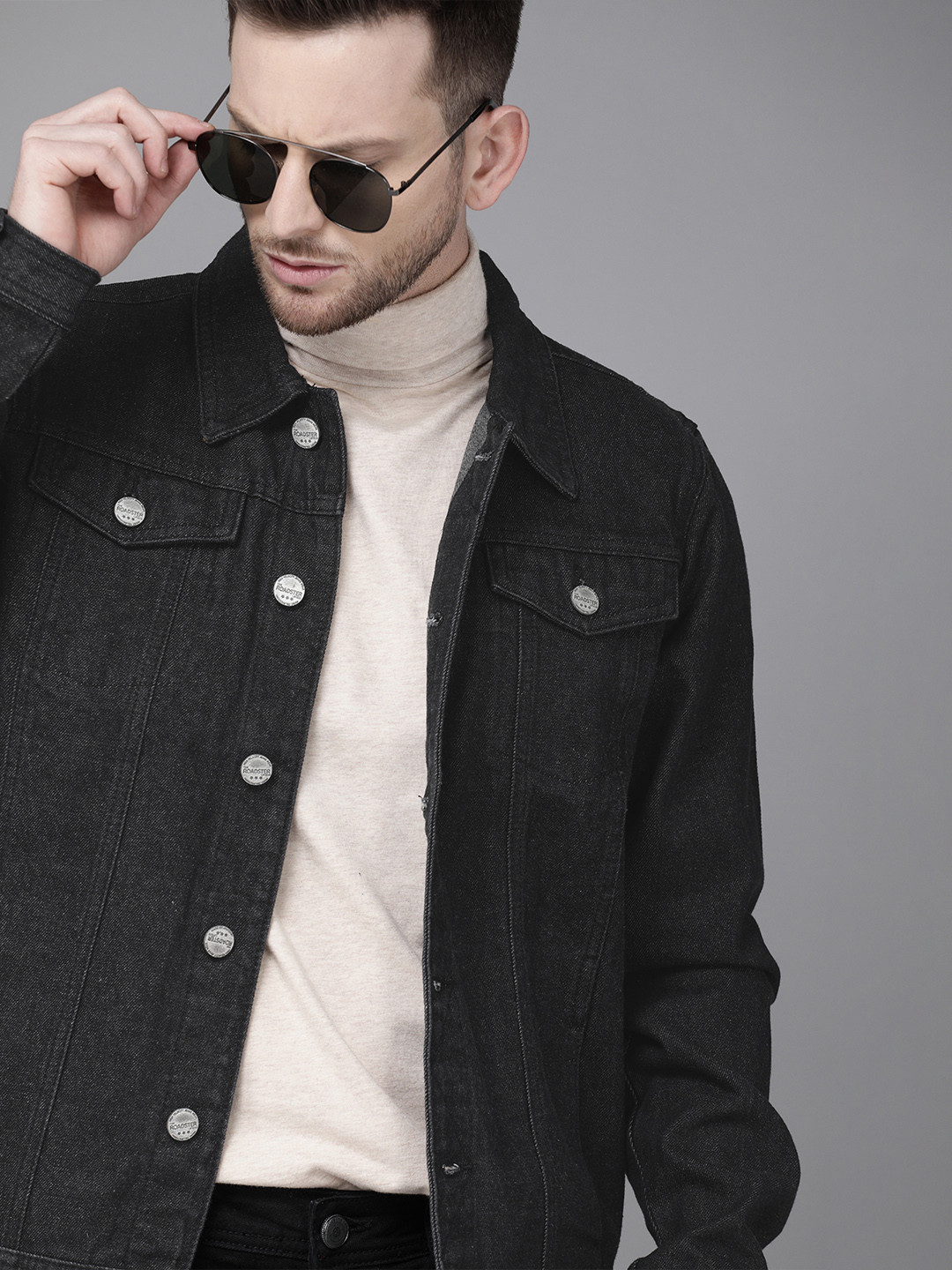 Roadster Men Black Solid Denim Jacket