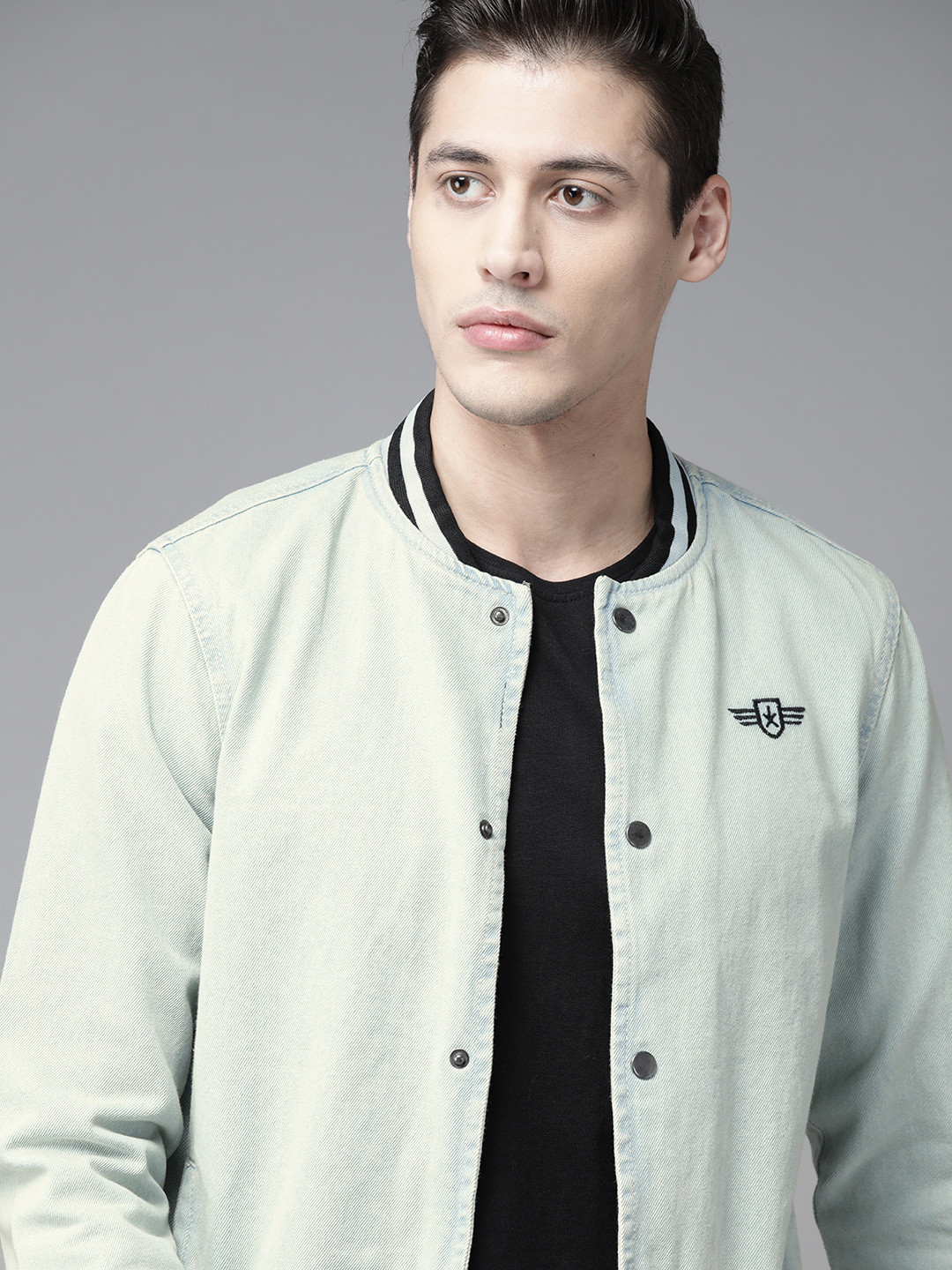 roadster men blue washed denim jacket