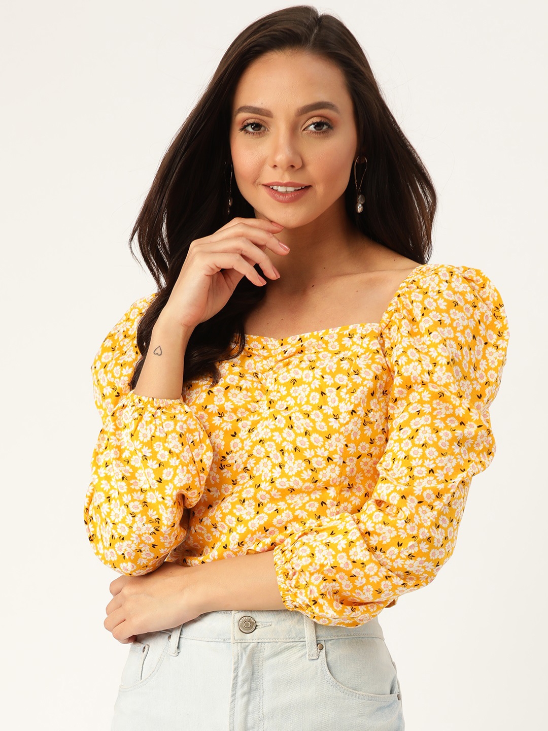 Buy 20Dresses Women Yellow Floral Print Crop Top - Tops for Women