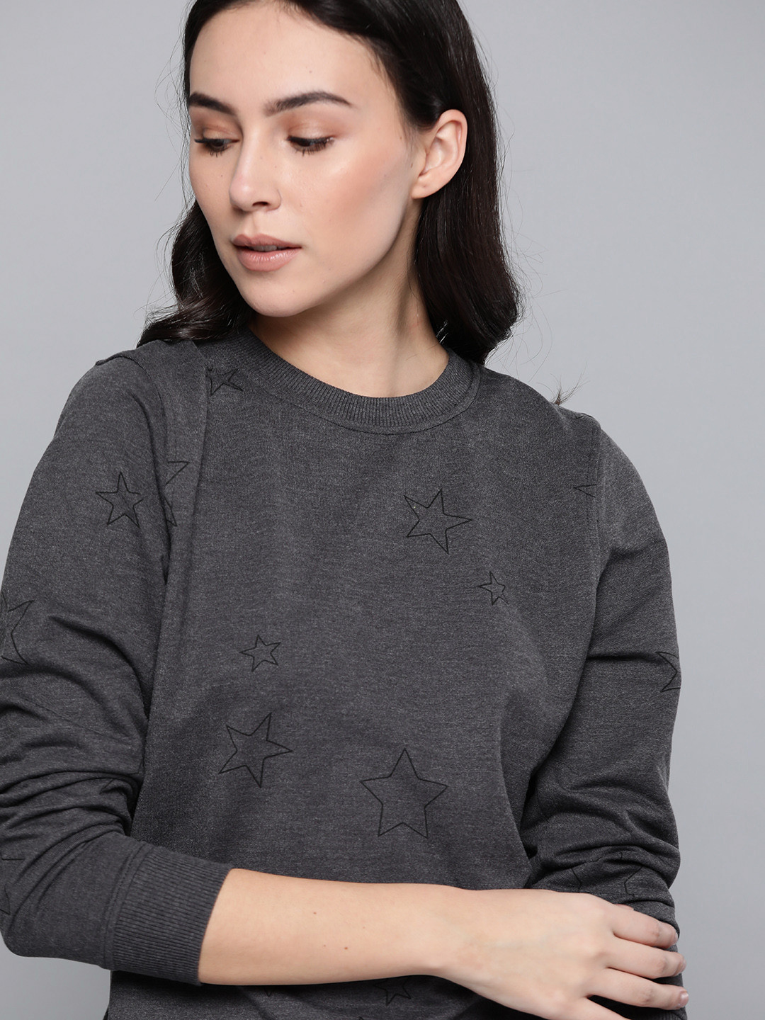 Harvard Women Charcoal Grey Printed Sweatshirt