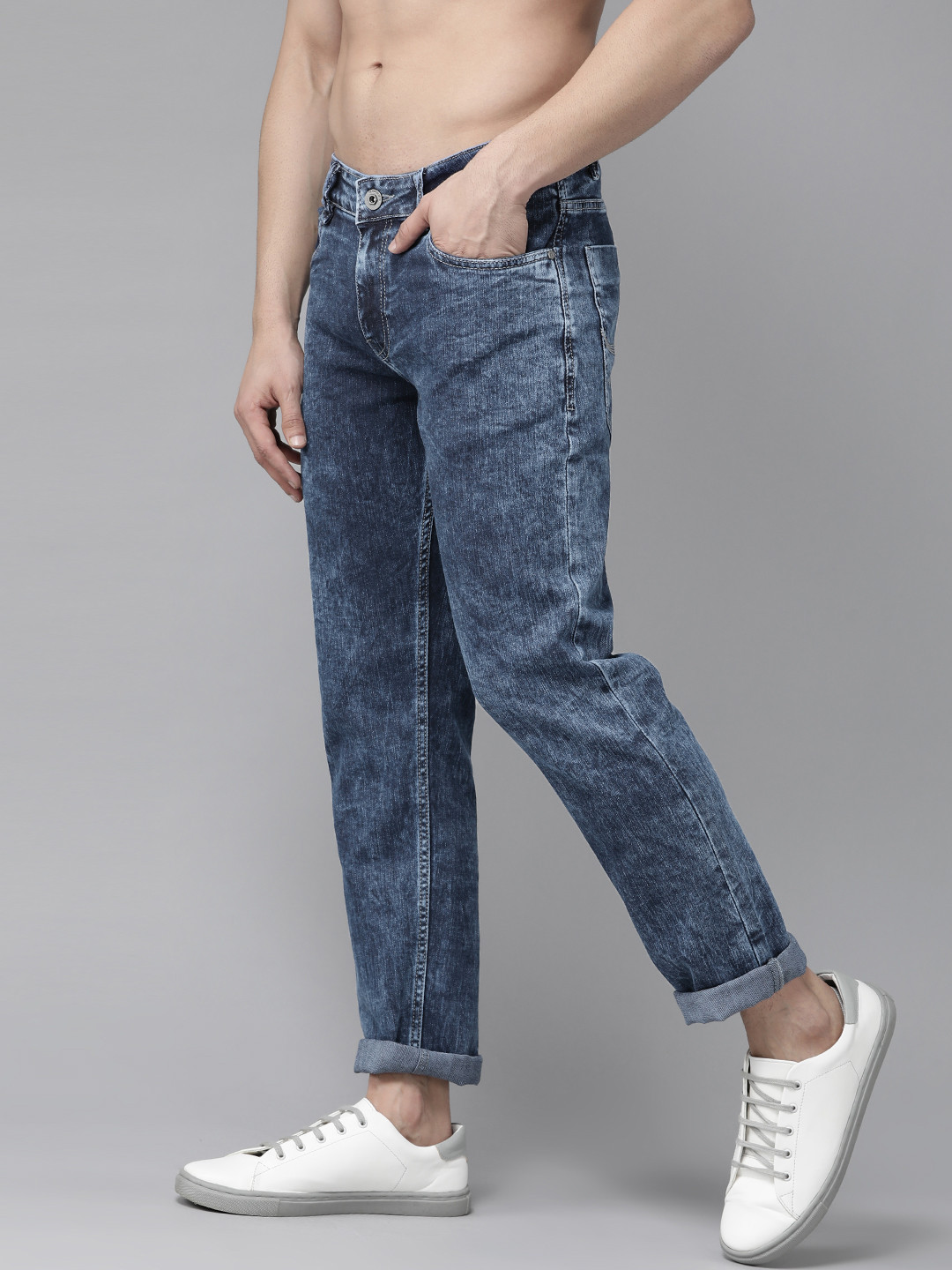 Roadster Men Navy Blue Acid Washed Slim Fit Mid-Rise Clean Look Stretchable Jeans