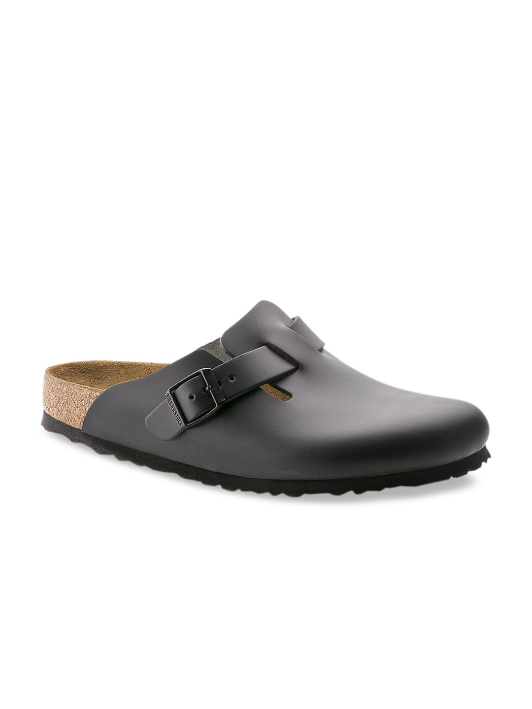 Birkenstock Boston Black Narrow Width Natural Leather Clogs