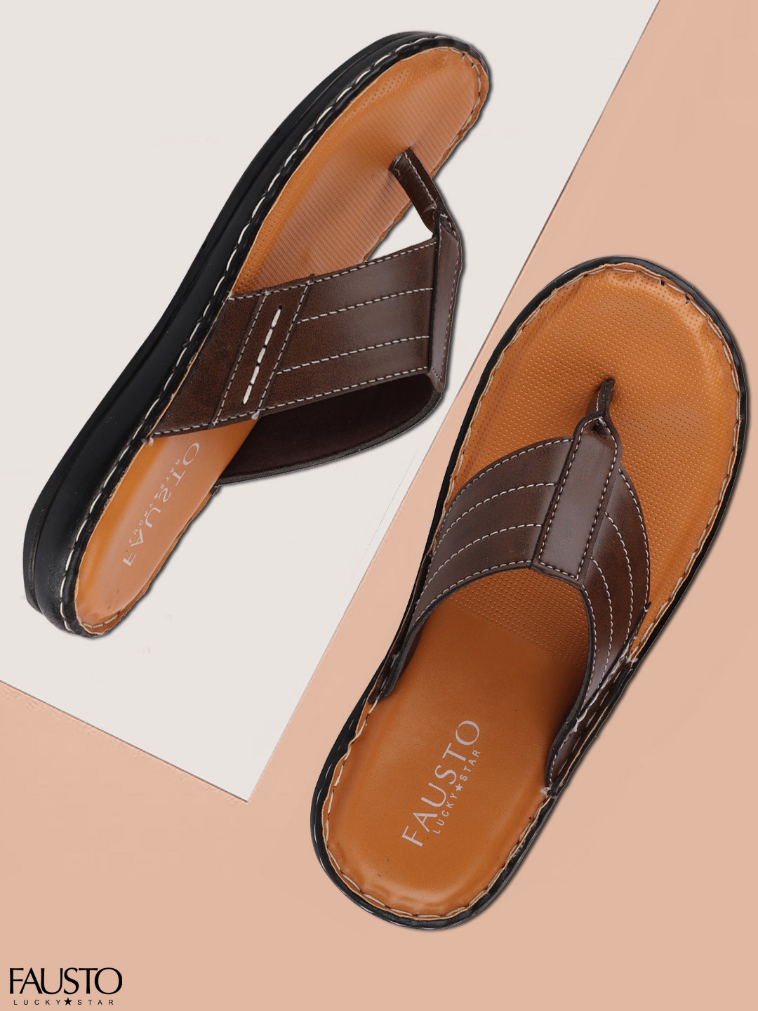 FAUSTO Men Brown Solid Sandals