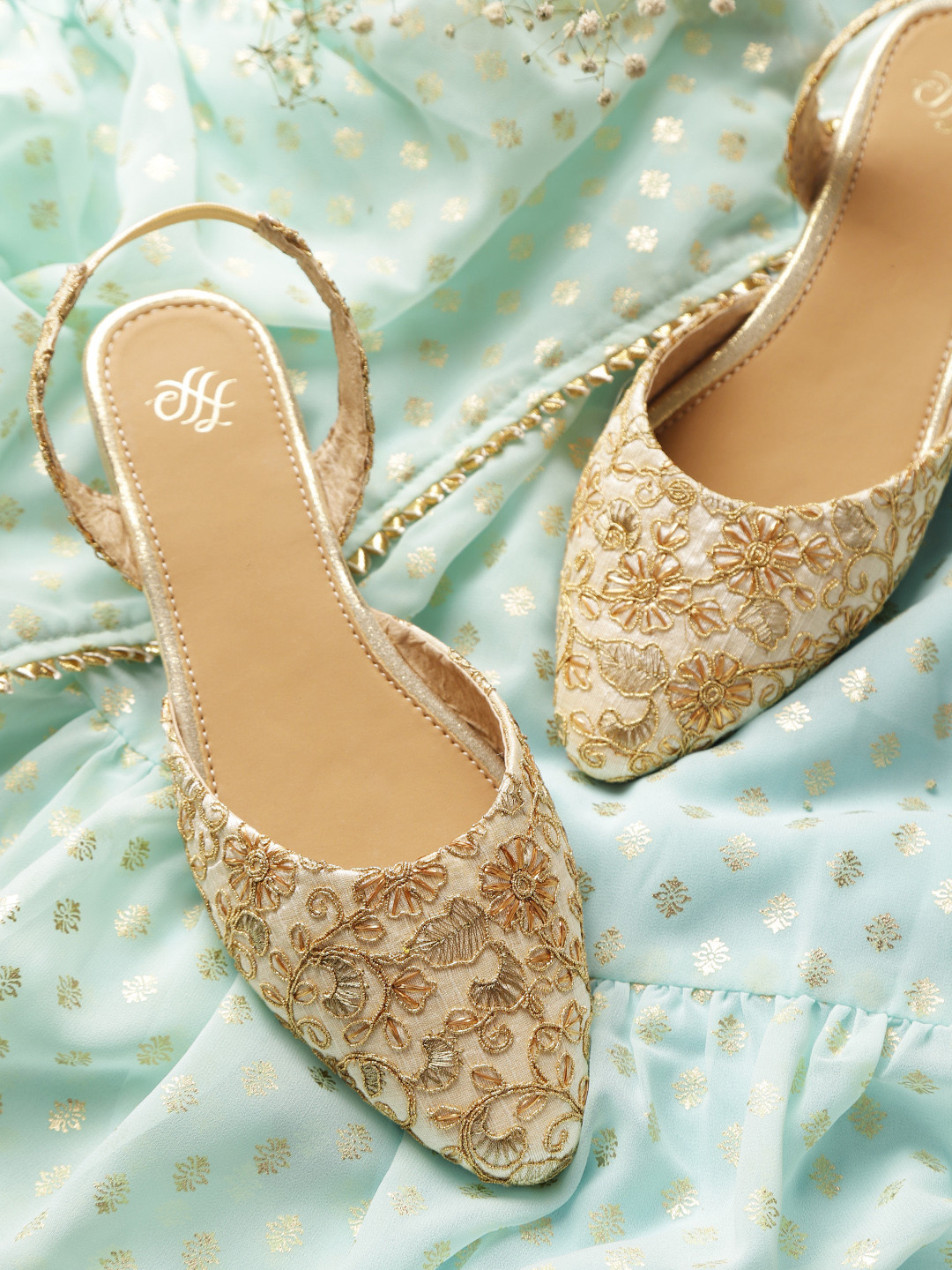 House of Pataudi Women Embellished Slingback Flats