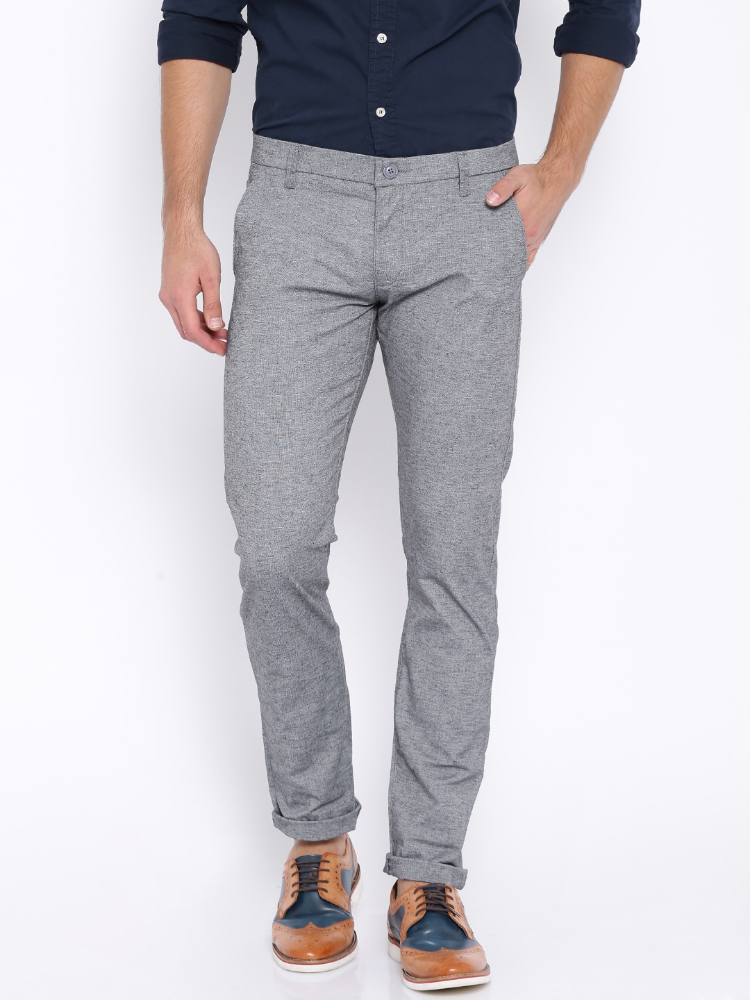 Buy Men Grey Slim Fit Textured Casual Trousers Online  783648  Allen Solly