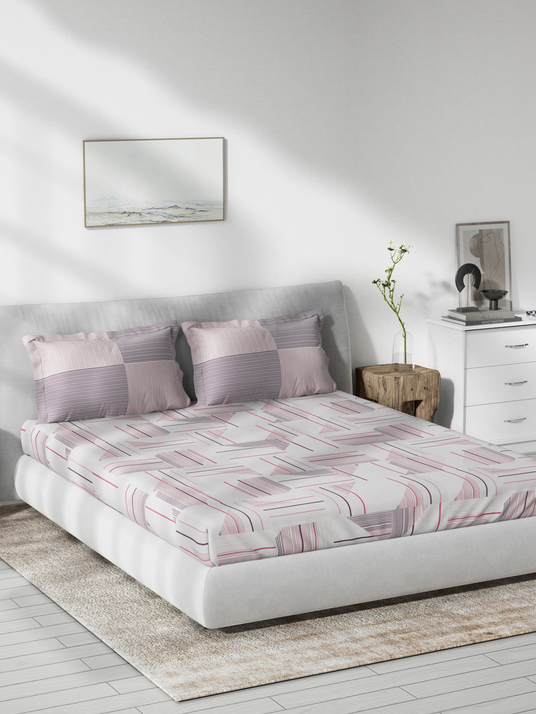 DDecor Red Abstract 140 TC Cotton 1 Queen Bedsheet with 2 Pillow Covers